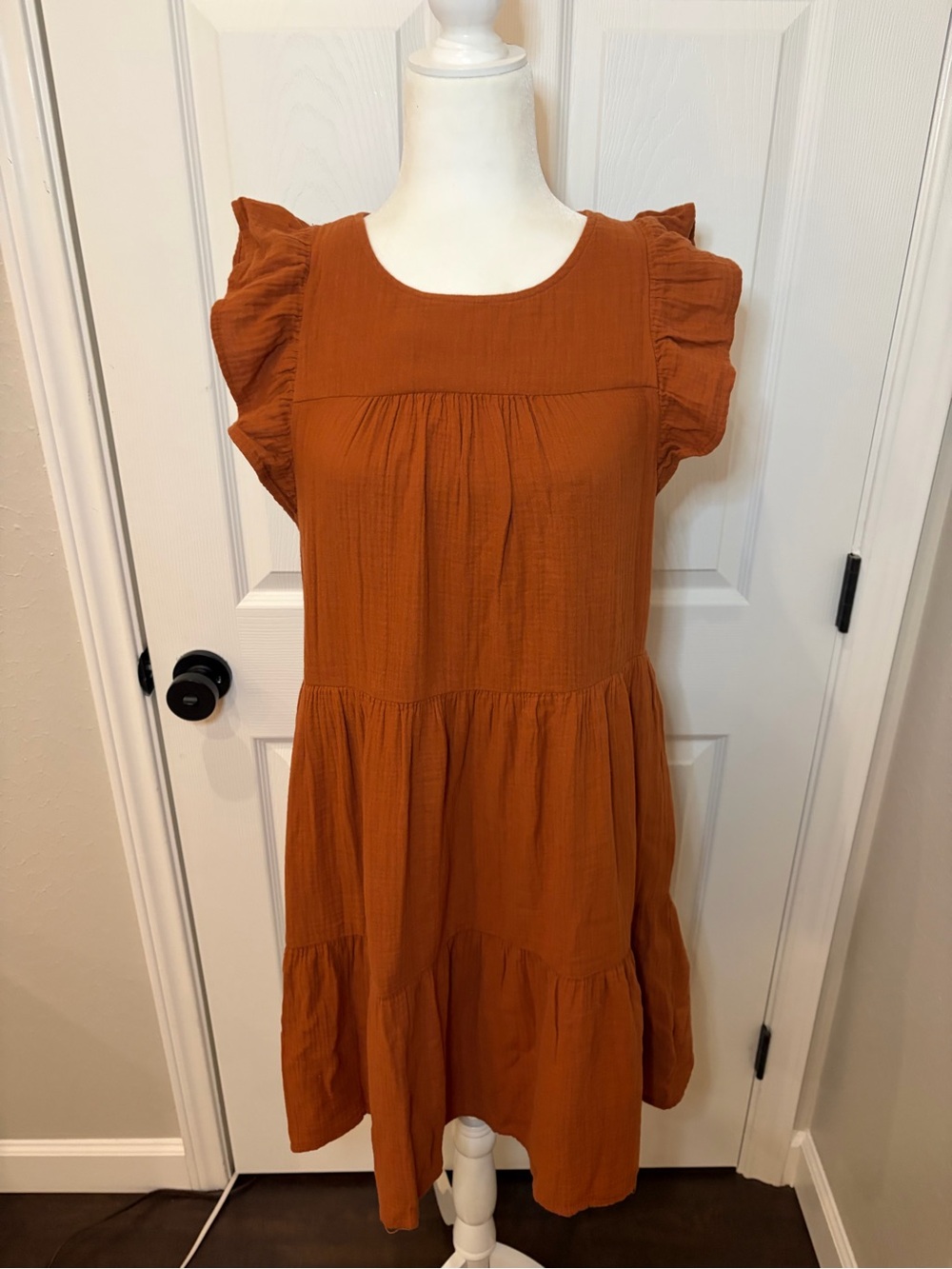 J. Crew Burnt Orange Ruffle Sleeve Tiered Dress NWT - Size 2